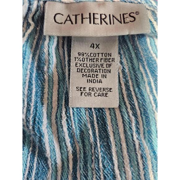 Women's Catherines Striped Blouse Size 4X Muticolor 3/4 Sleeves Pullover V Neck - Picture 2 of 12